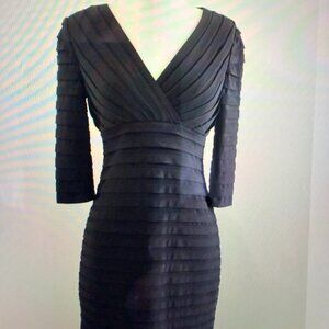 Adrianna Papell Black Layered V-Neck Midi Dress